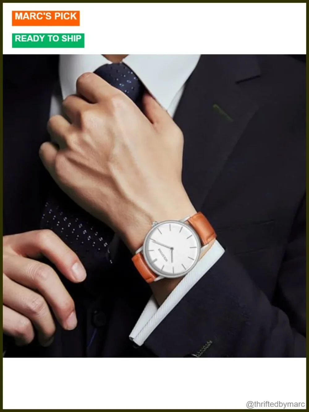 Minimalist Analog Quartz Wrist Watch with Leather Strap, 40mm Case